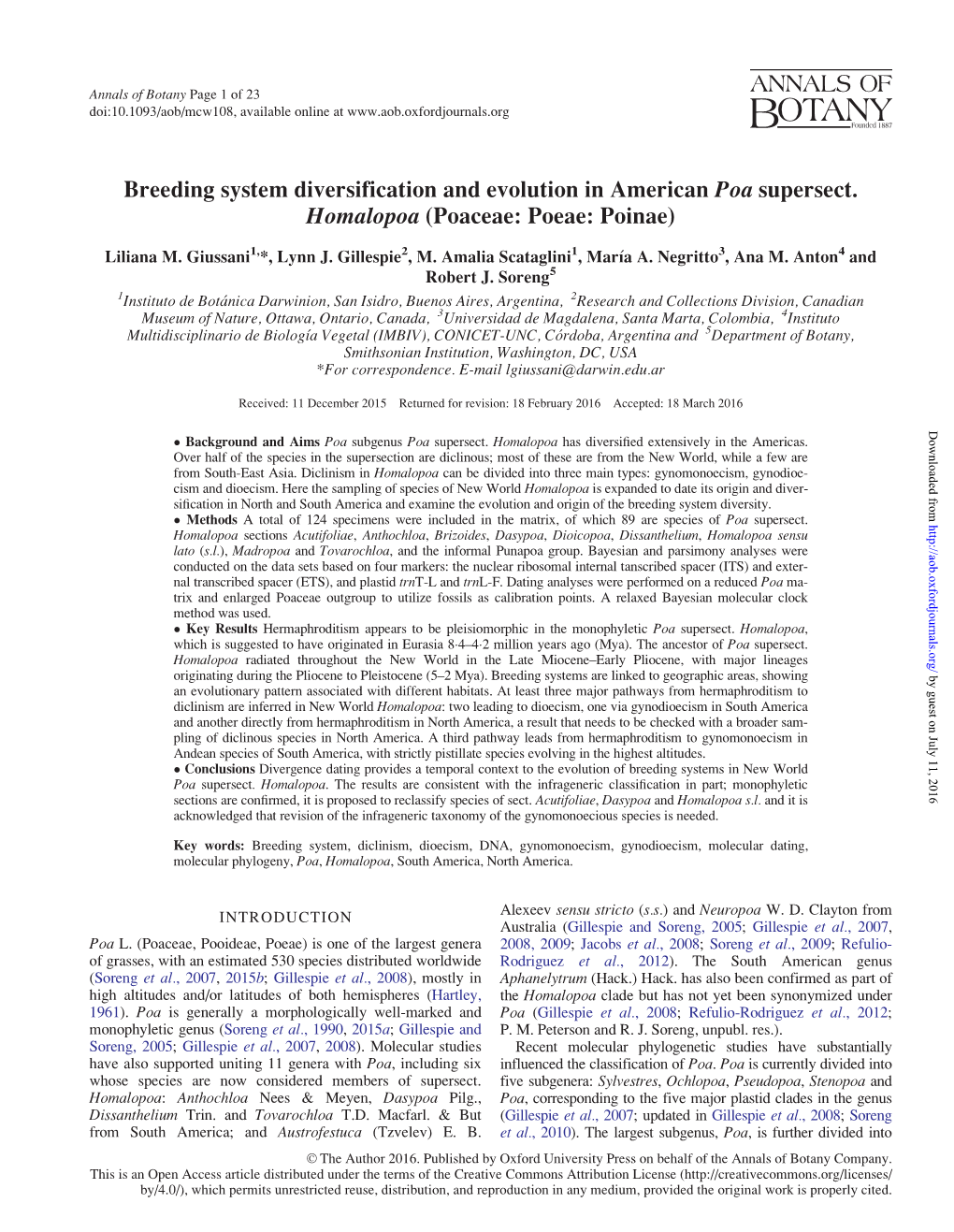 Breeding System Diversification and Evolution in American Poa Supersect. Homalopoa (Poaceae: Poeae: Poinae)