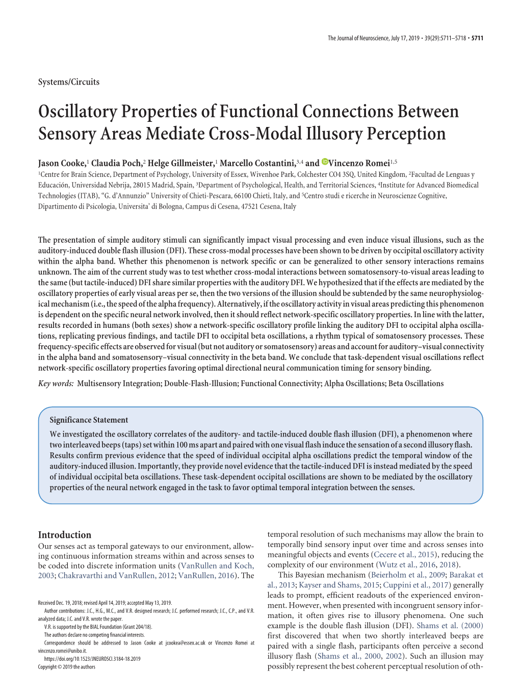 Oscillatory Properties of Functional Connections Between Sensory Areas Mediate Cross-Modal Illusory Perception