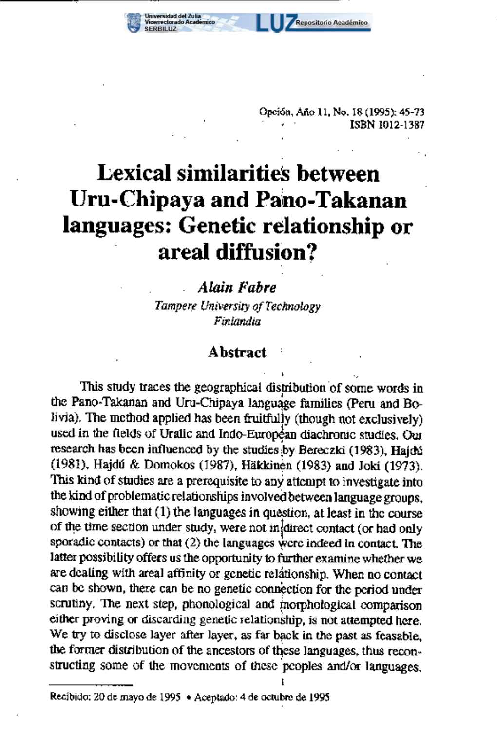 Languages: Genetic Relatiónship Or Areal Diffusion?