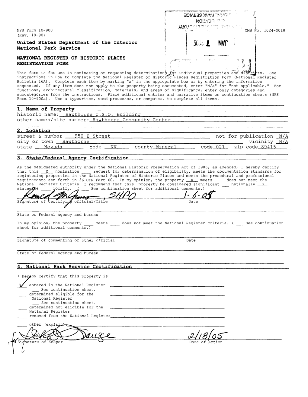 United States Department of the Interior National Park Service 1. Name of Property 3. State/Federal Agency Certification 4. Nati