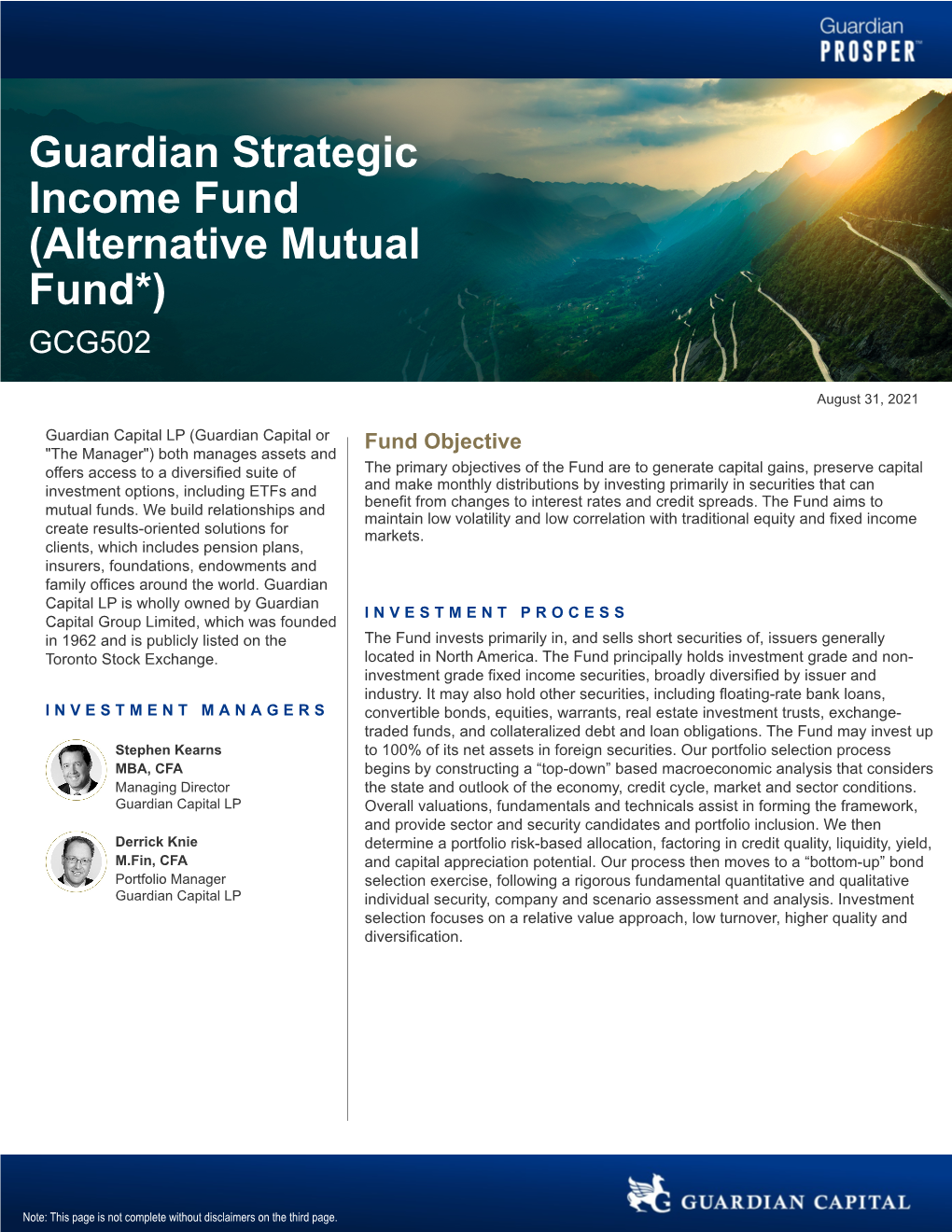 Guardian Strategic Income Fund (Alternative Mutual Fund*) GCG502