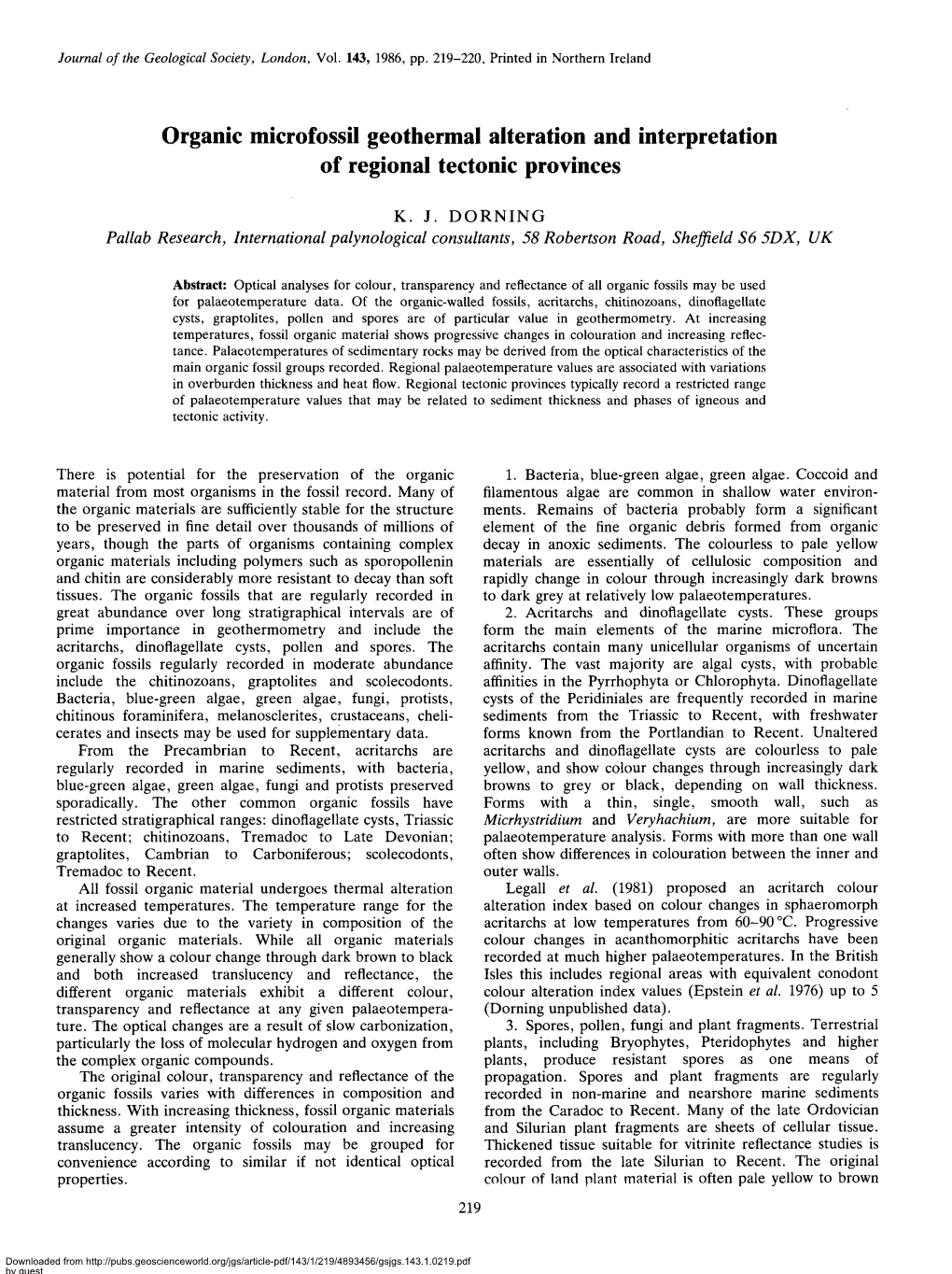 Organic Microfossil Geothermal Alteration and Interpretation of Regional Tectonic Provinces