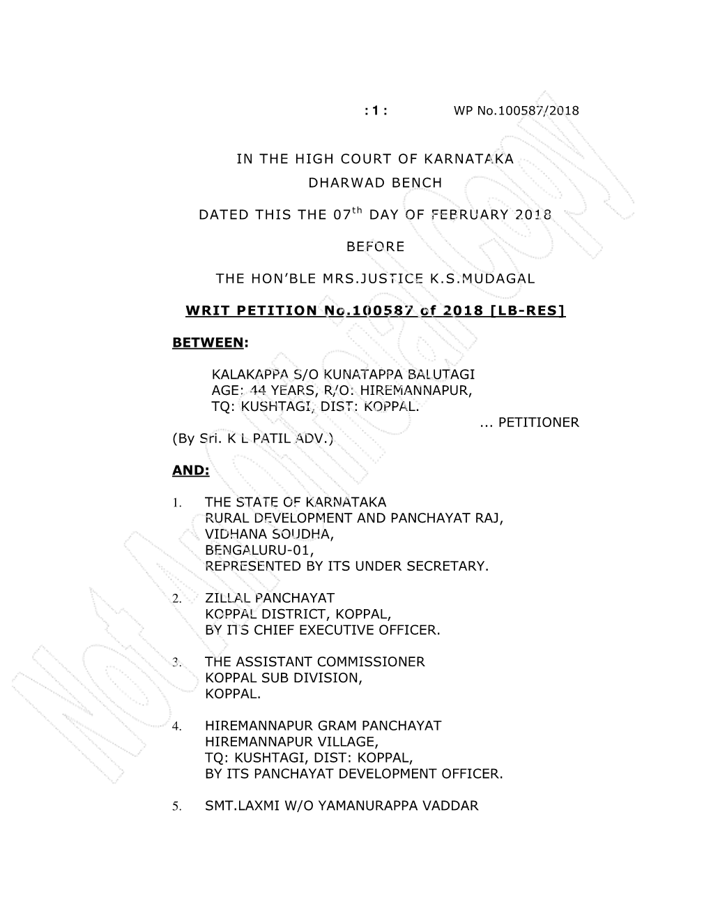 1 : in the High Court of Karnataka Dharwad Bench