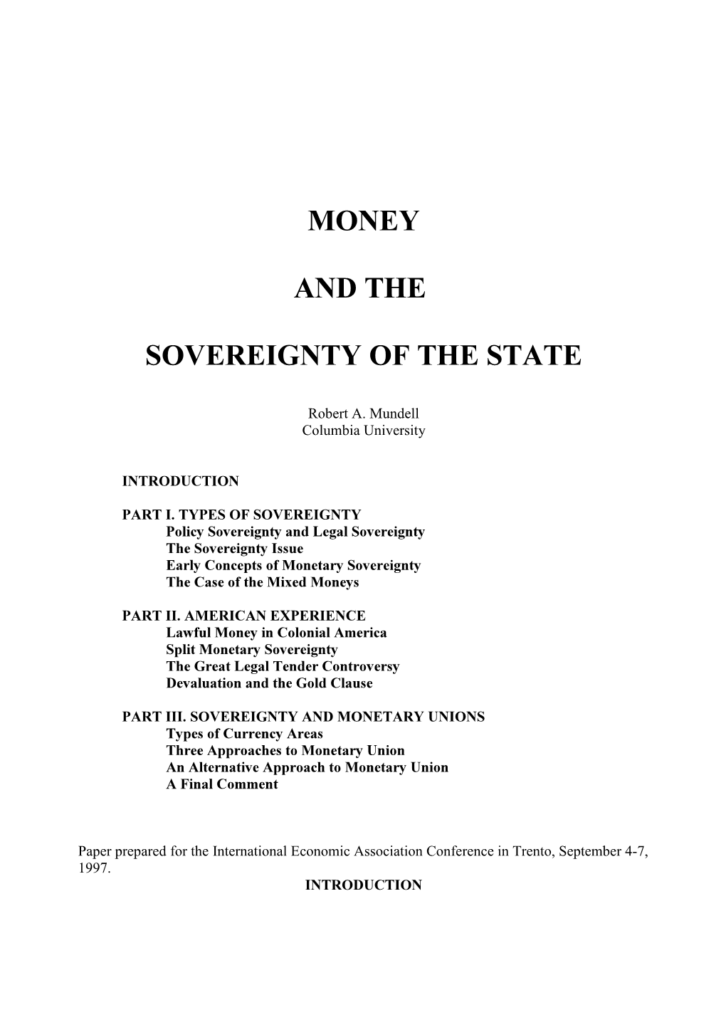 Money and the Sovereignty of the State