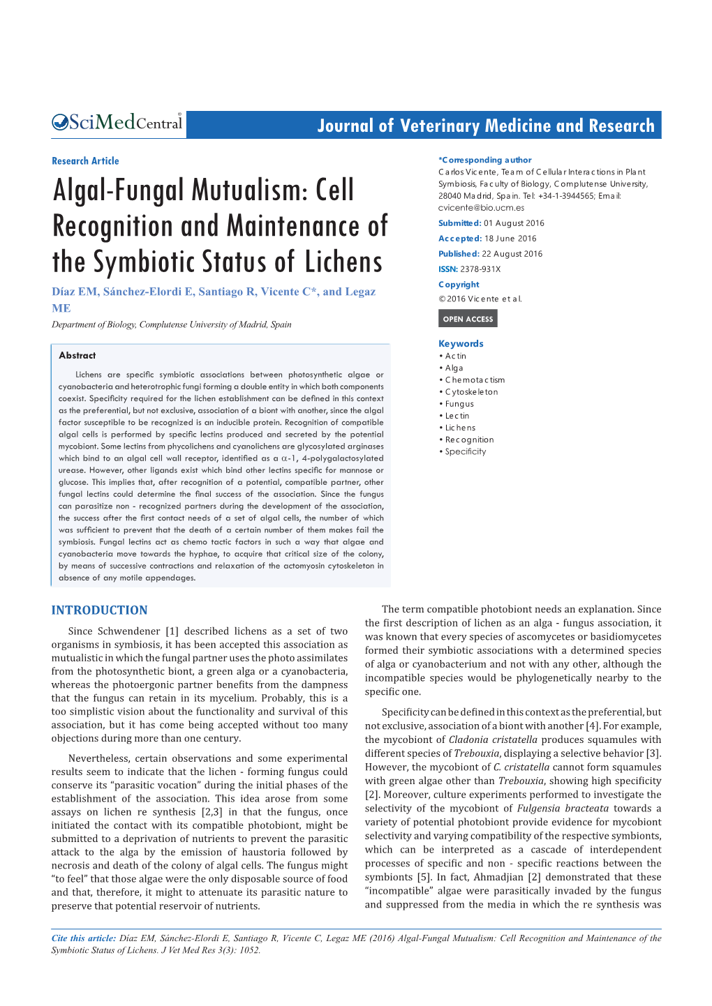 Algal-Fungal Mutualism: Cell 28040 Madrid, Spain