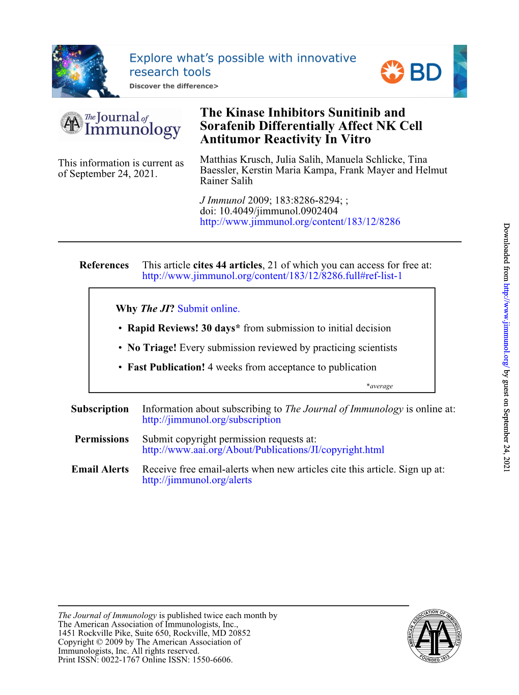 Antitumor Reactivity in Vitro Sorafenib Differentially Affect NK Cell The