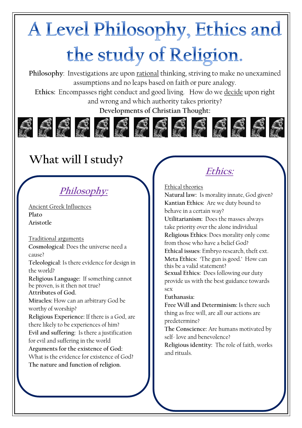 A Level Philosopy, Ethics and the Study of Religion