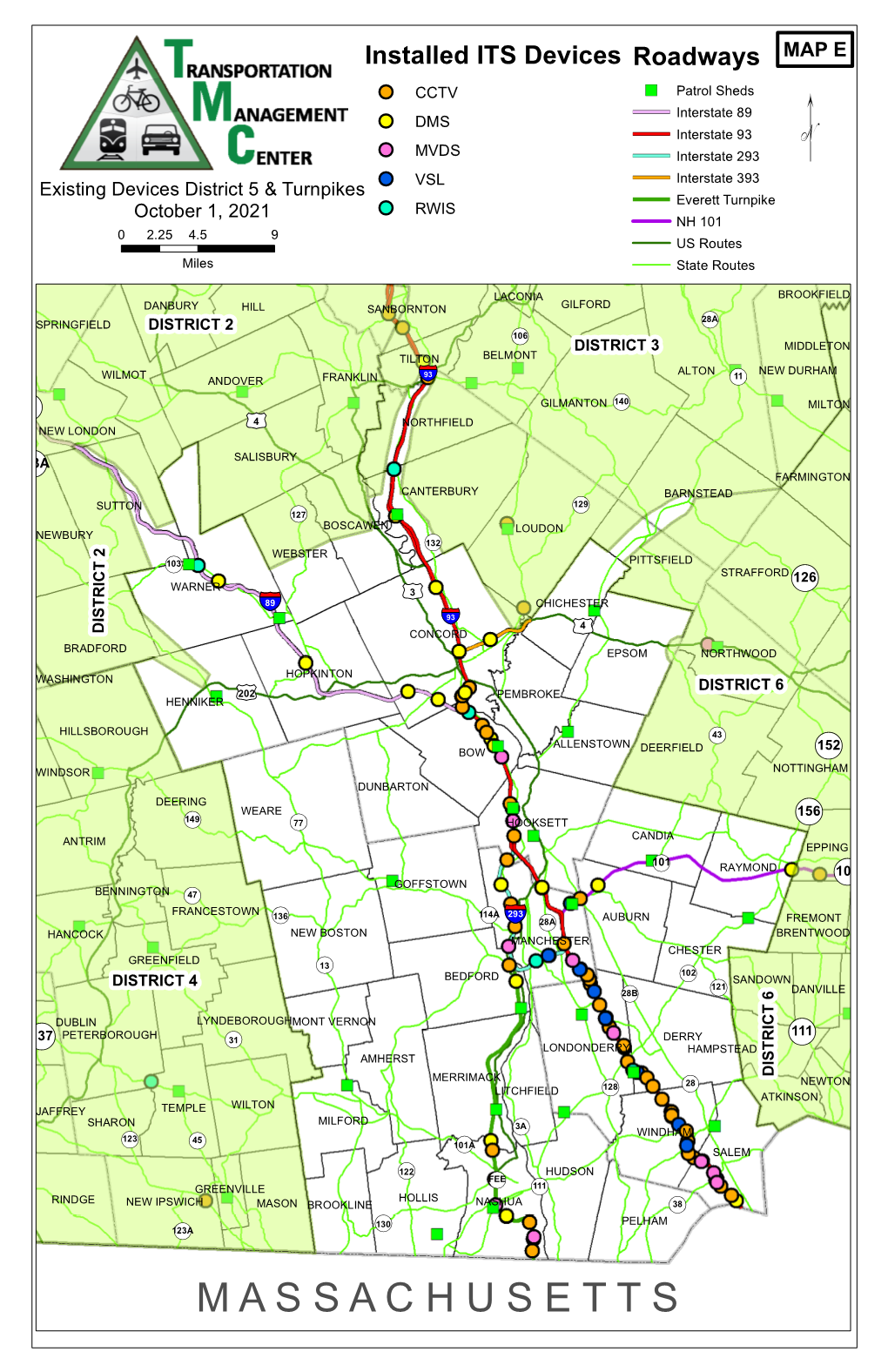 M a S S a C H U S E T T S EXISTING ITS DEVICES in DISTRICT 5 and TURNPIKES October 1, 2021