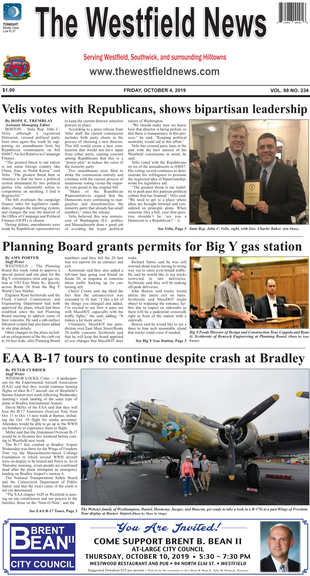 Planning Board Grants Permits for Big Y Gas Station EAA B-17 Tours To