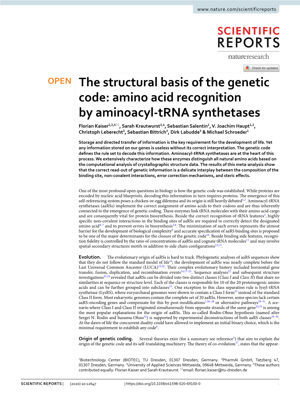 Amino Acid Recognition by Aminoacyl-Trna Synthetases