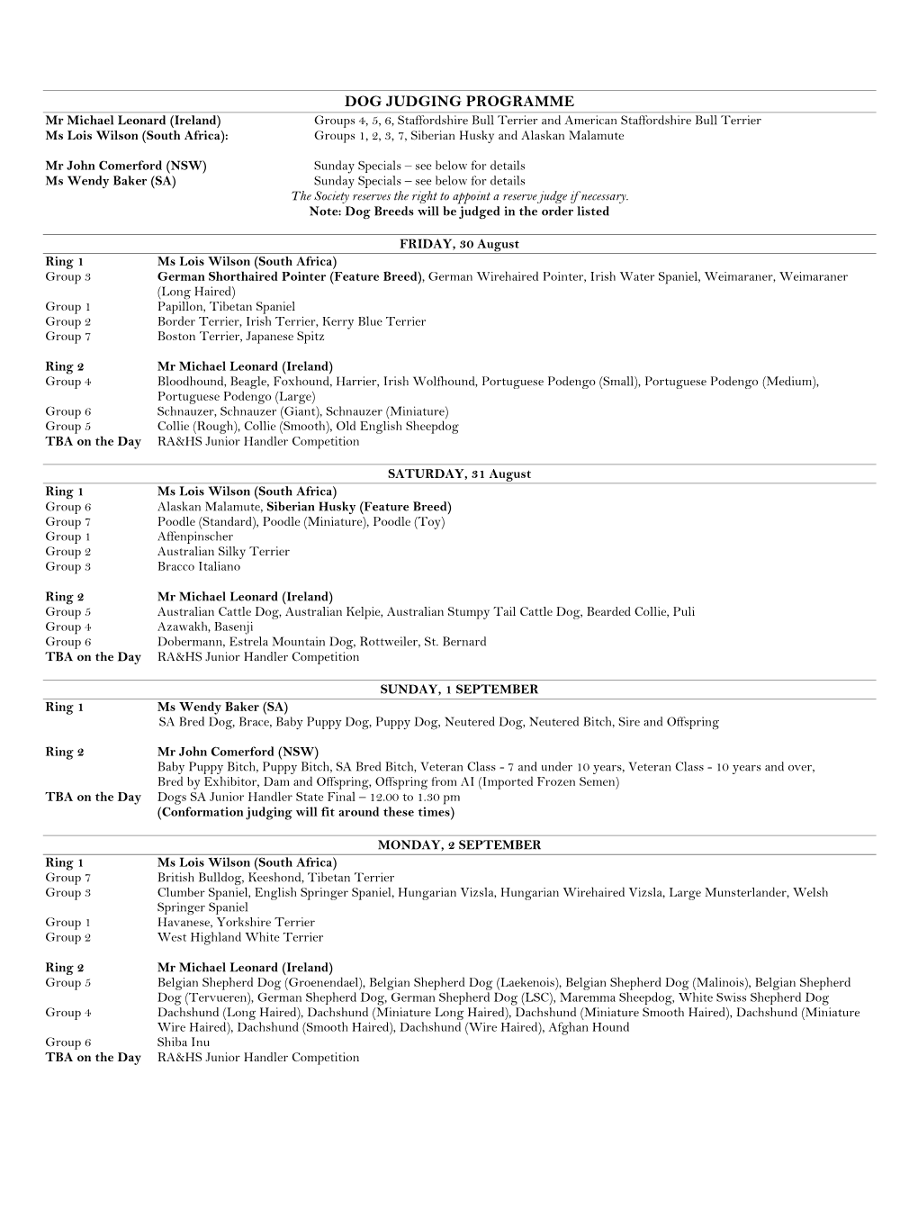 Dog Judging Programme