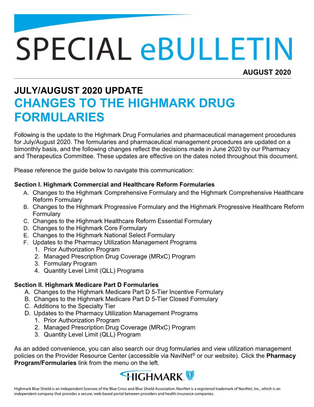 Changes to the Highmark Drug Formularies