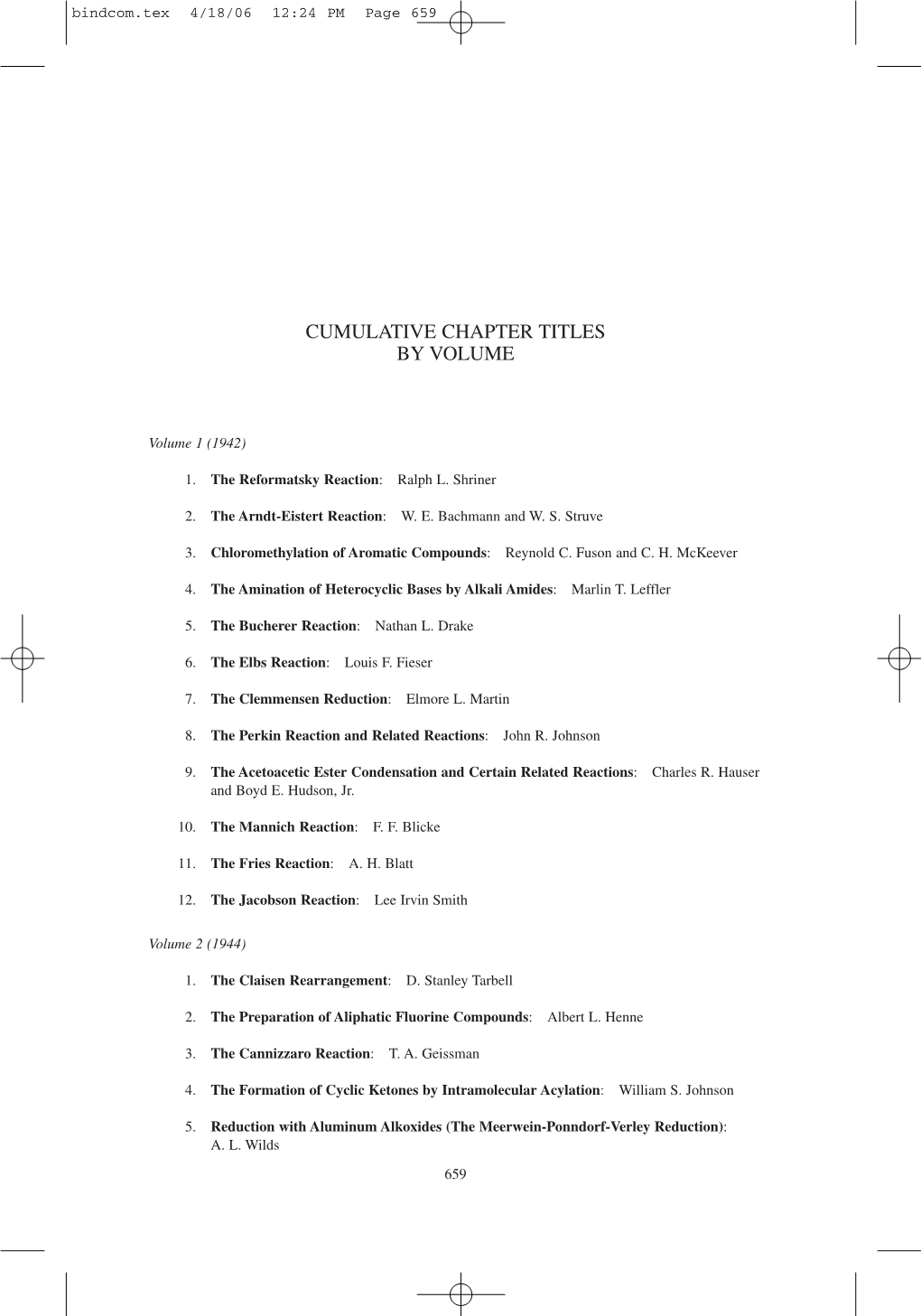 Cumulative Chapter Titles by Volume