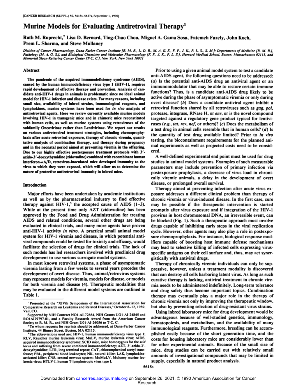 Murine Models for Evaluating Antiretroviral Therapy1