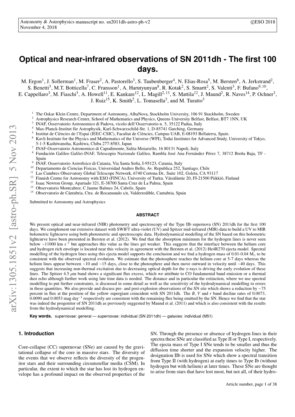 Optical and Near-Infrared Observations of SN 2011Dh-The First 100 Days