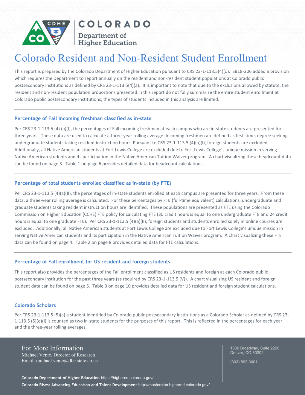 Colorado Resident and Non-Resident Student Enrollment