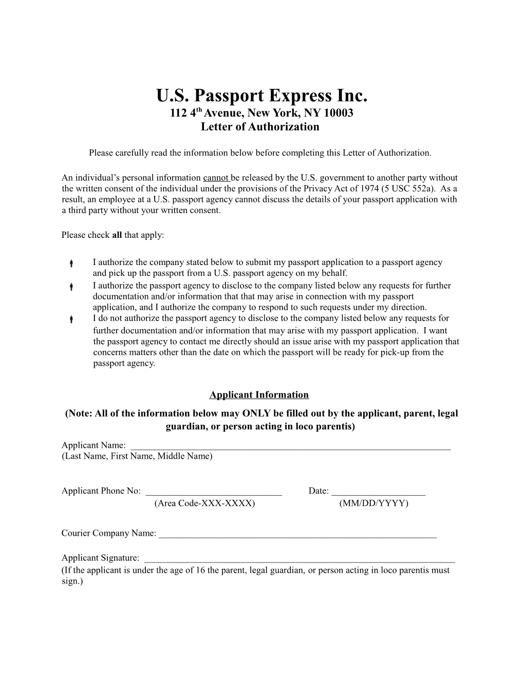 U.S. Passport Express Inc