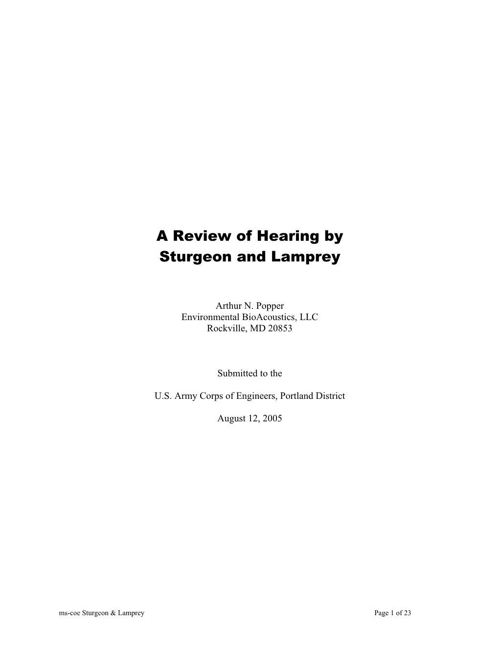 A Review of Hearing by Sturgeon and Lamprey