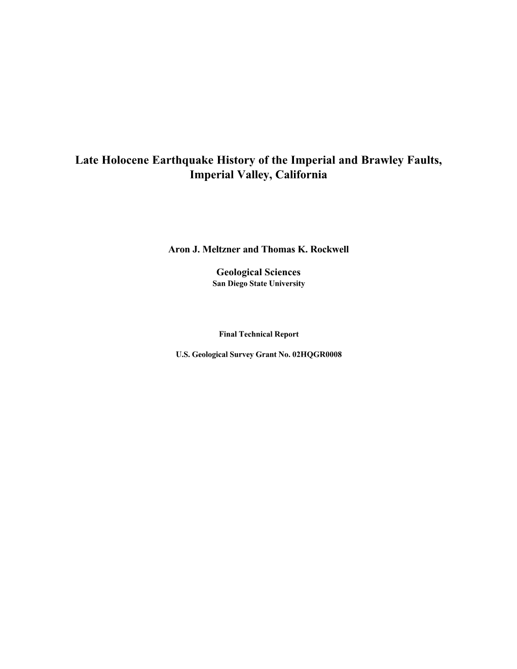 Late Holocene Earthquake History of the Imperial and Brawley Faults, Imperial Valley, California