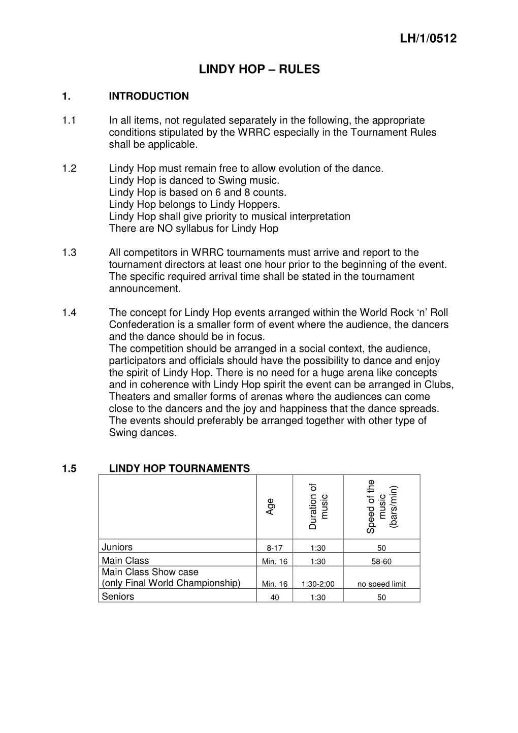 Lh/1/0512 Lindy Hop – Rules