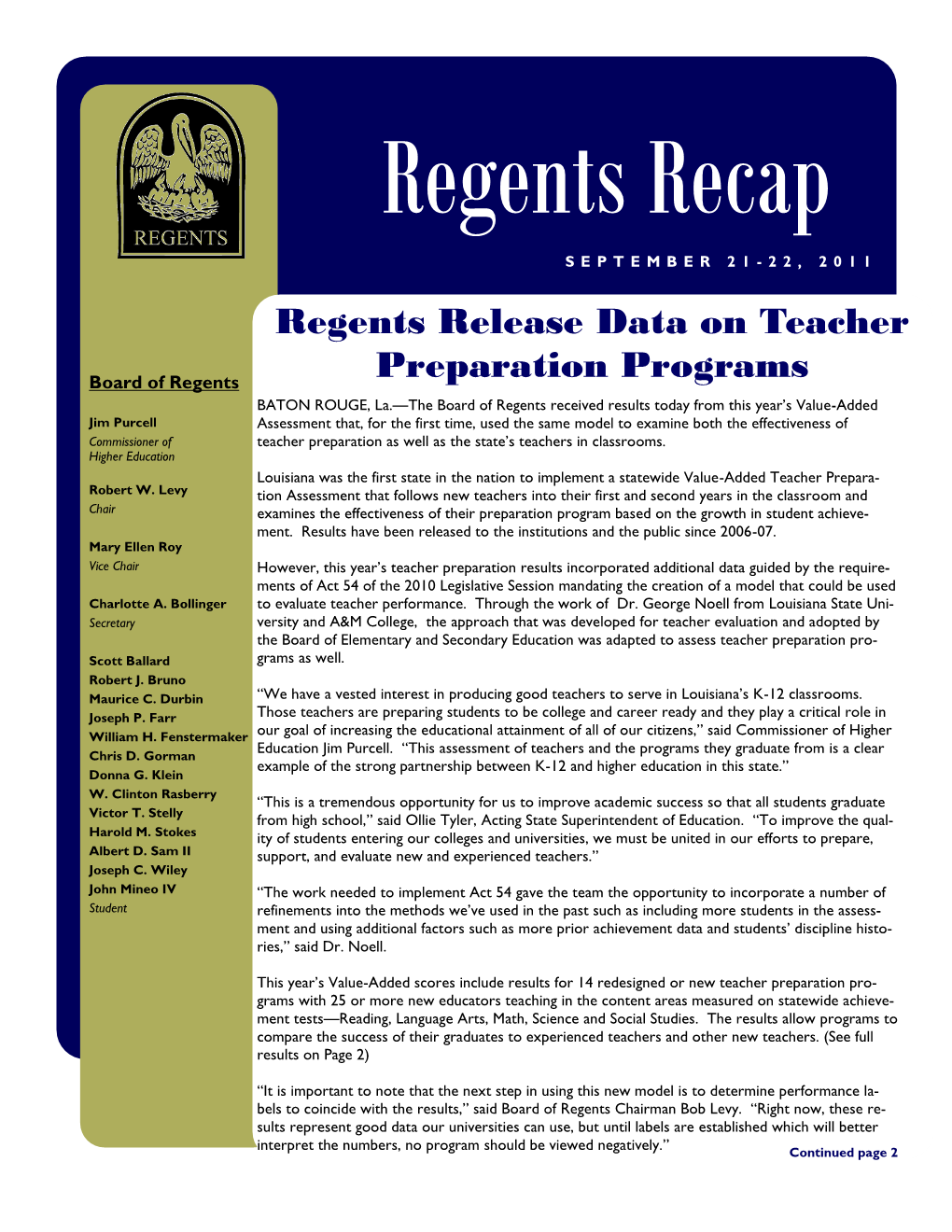 Regents Release Data on Teacher