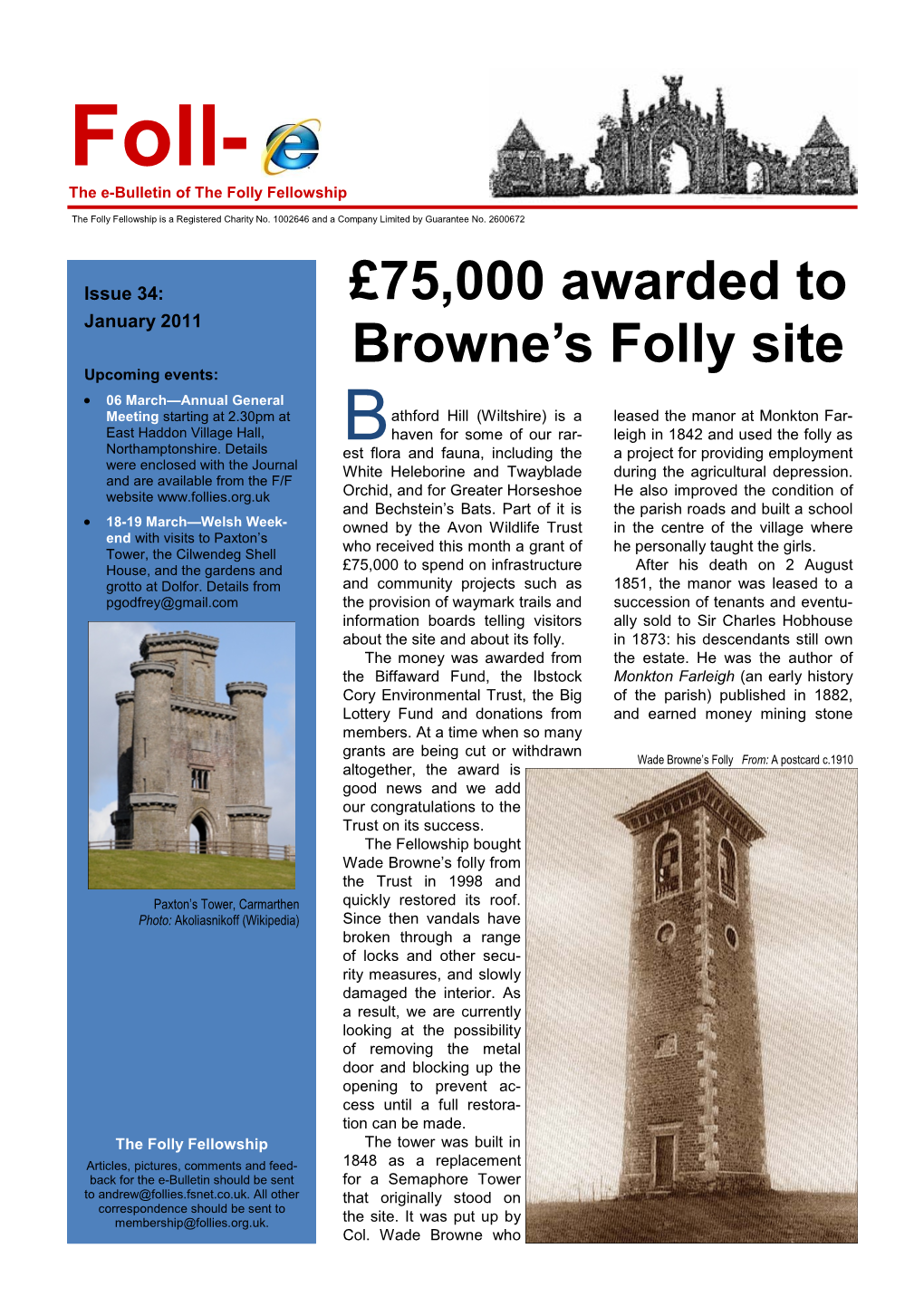 £75,000 Awarded to Browne's Folly Site