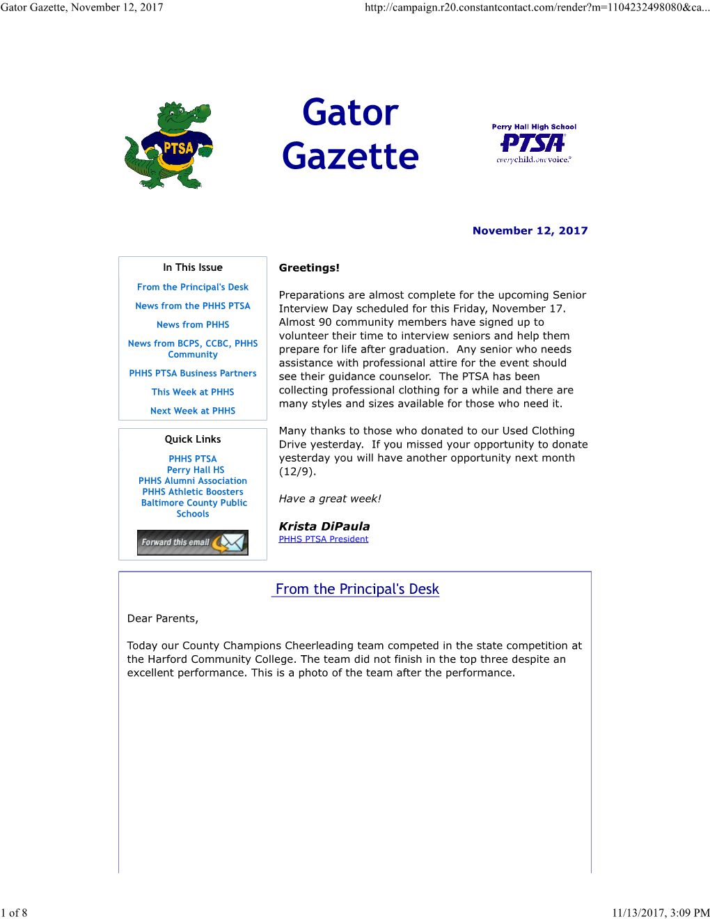 Gator Gazette, November 12, 2017