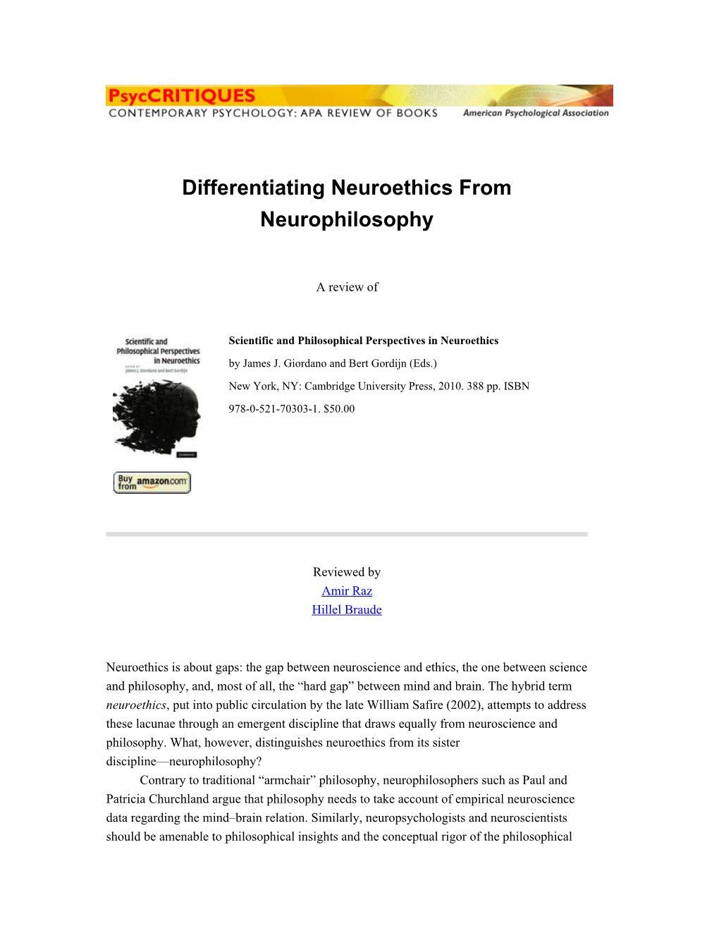 Differentiating Neuroethics from Neurophilosophy