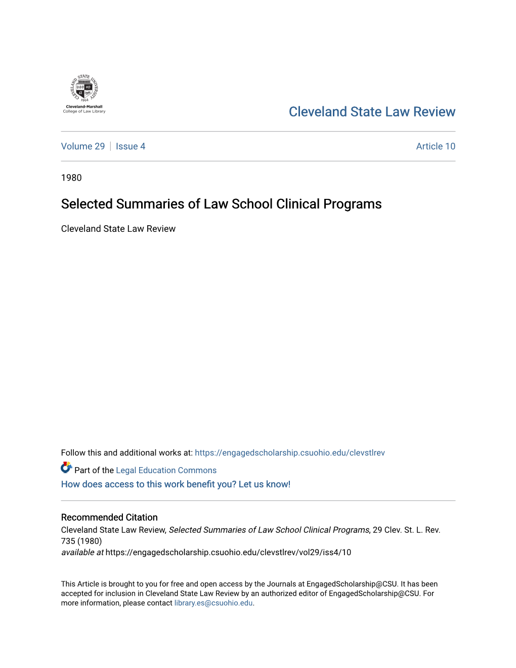 Selected Summaries of Law School Clinical Programs