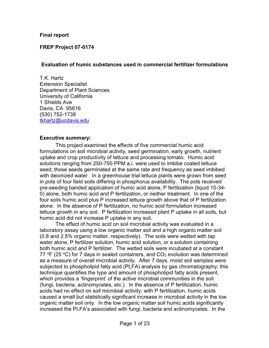 Evaluation of Humic Substances Used in Commercial Fertilizer Formulations