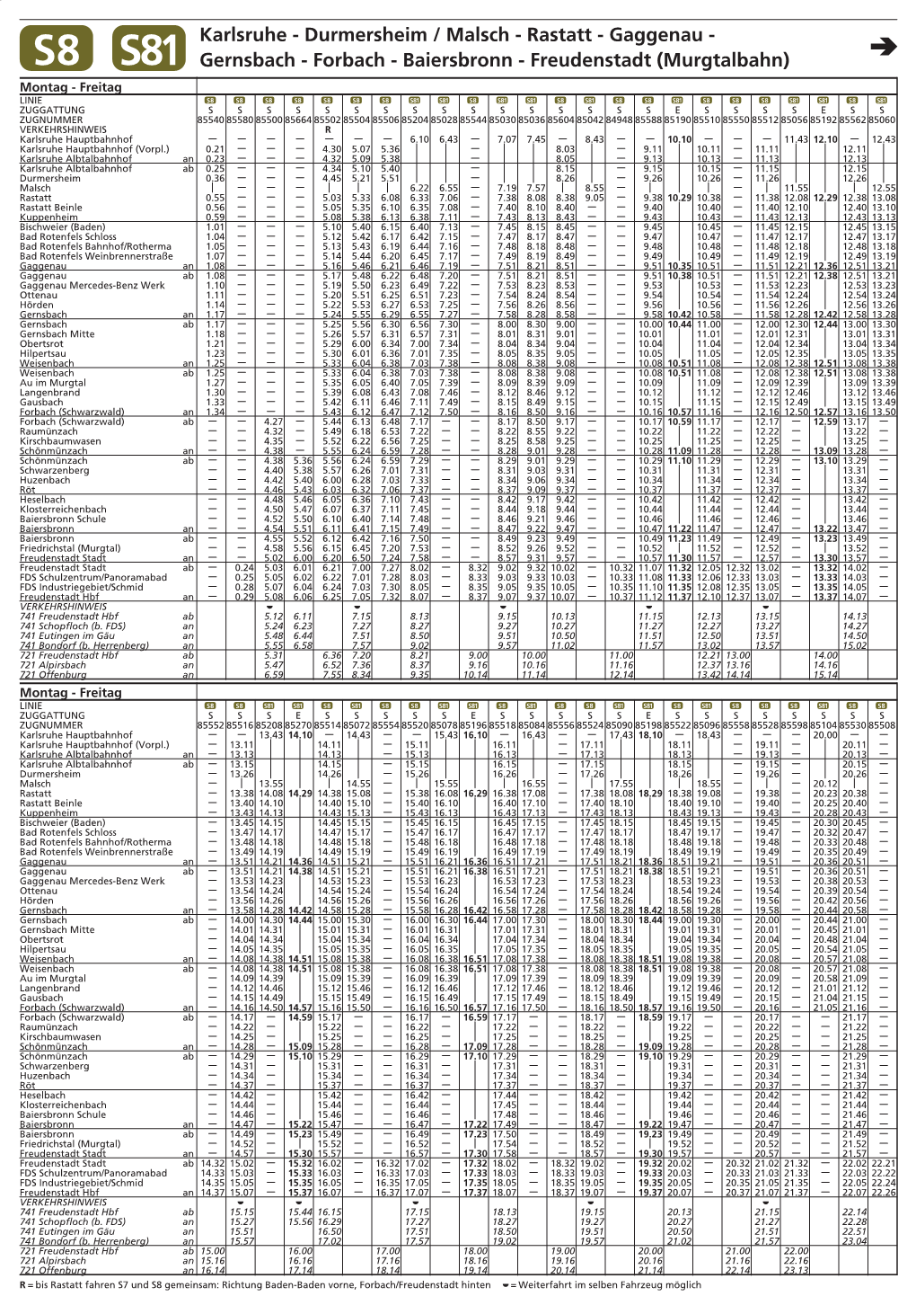 Bahn Linie S8/S81 Murgtalbahn Karlsruhe