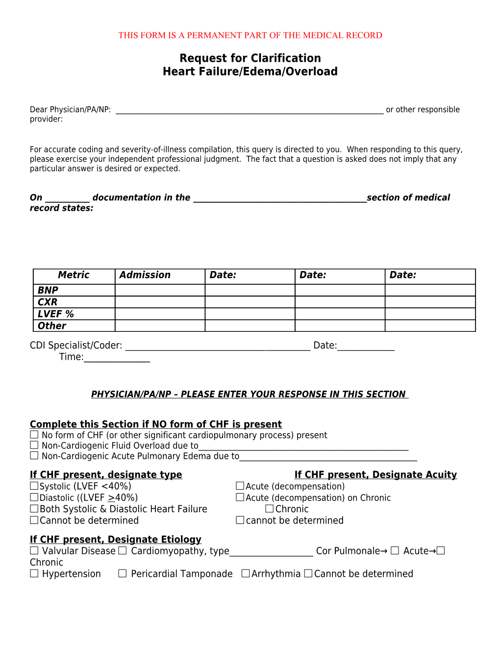 This Form Is a Permanent Part of the Medical Record