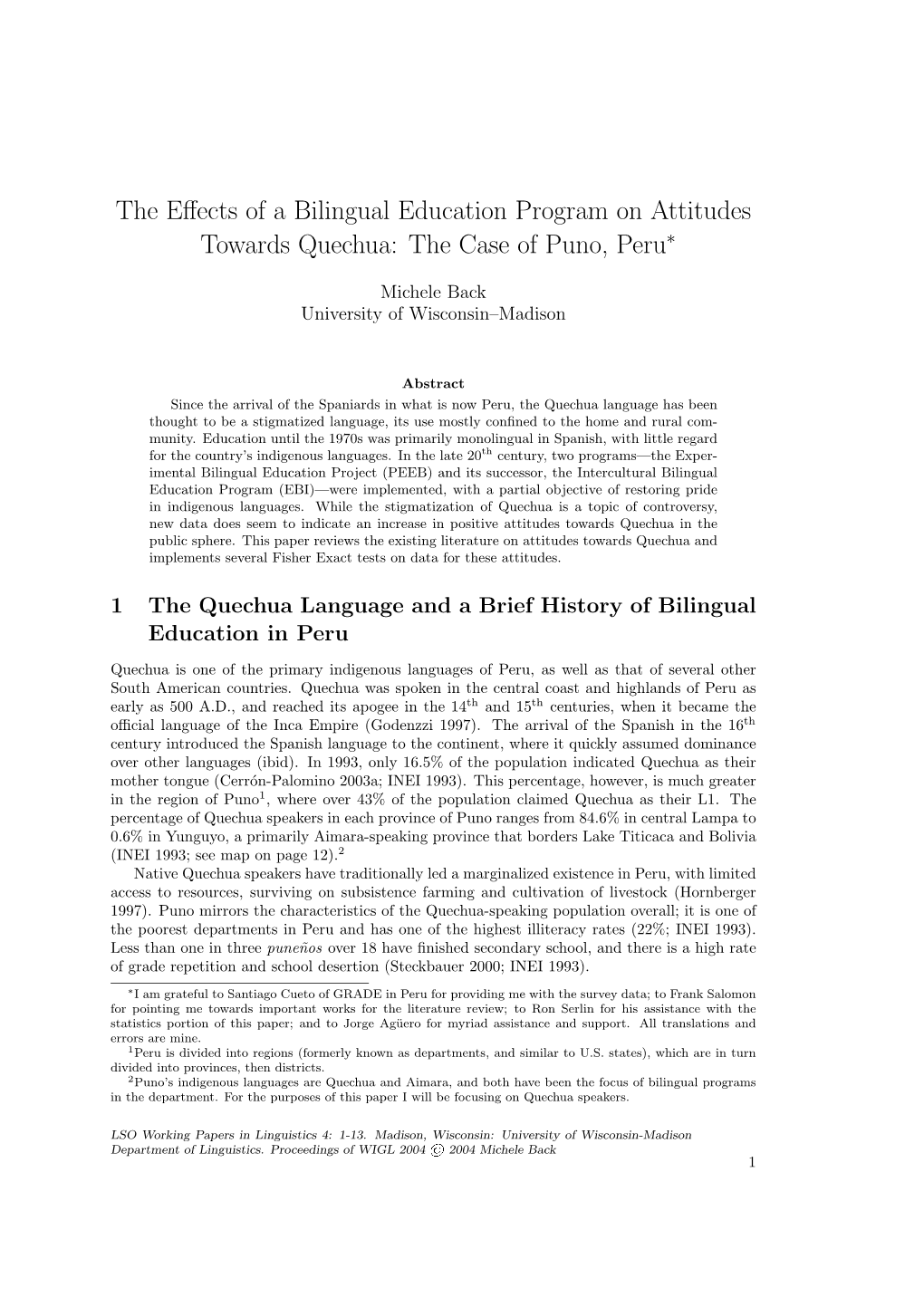 The Case of Puno, Peru∗