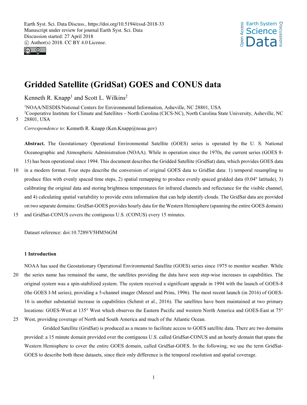 Gridded Satellite (Gridsat) GOES and CONUS Data Kenneth R