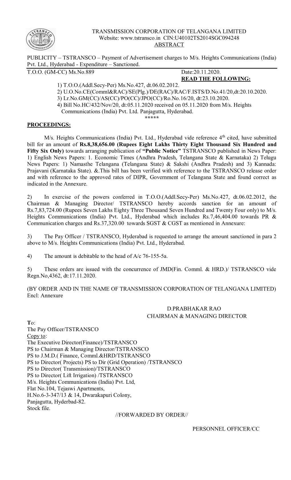 TRANSMISSION CORPORATION of TELANGANA LIMITED Website: CIN:U40102TS2014SGC094248 ABSTRACT