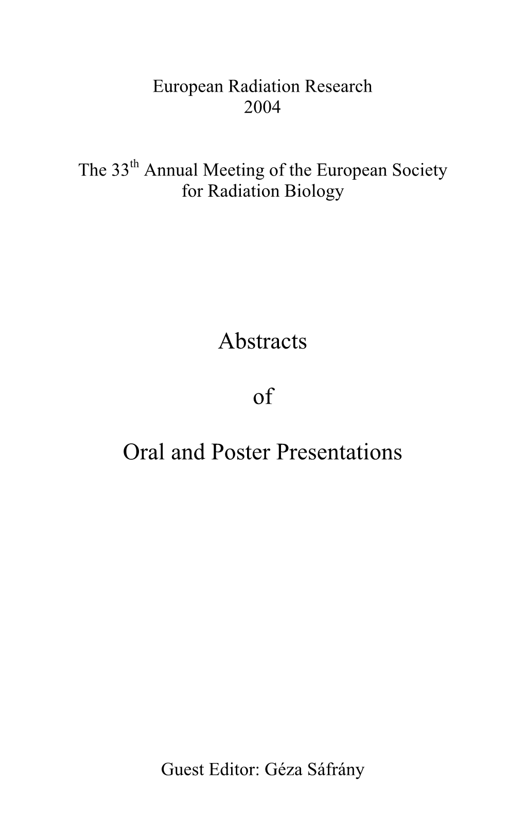 Abstracts of Oral and Poster Presentations