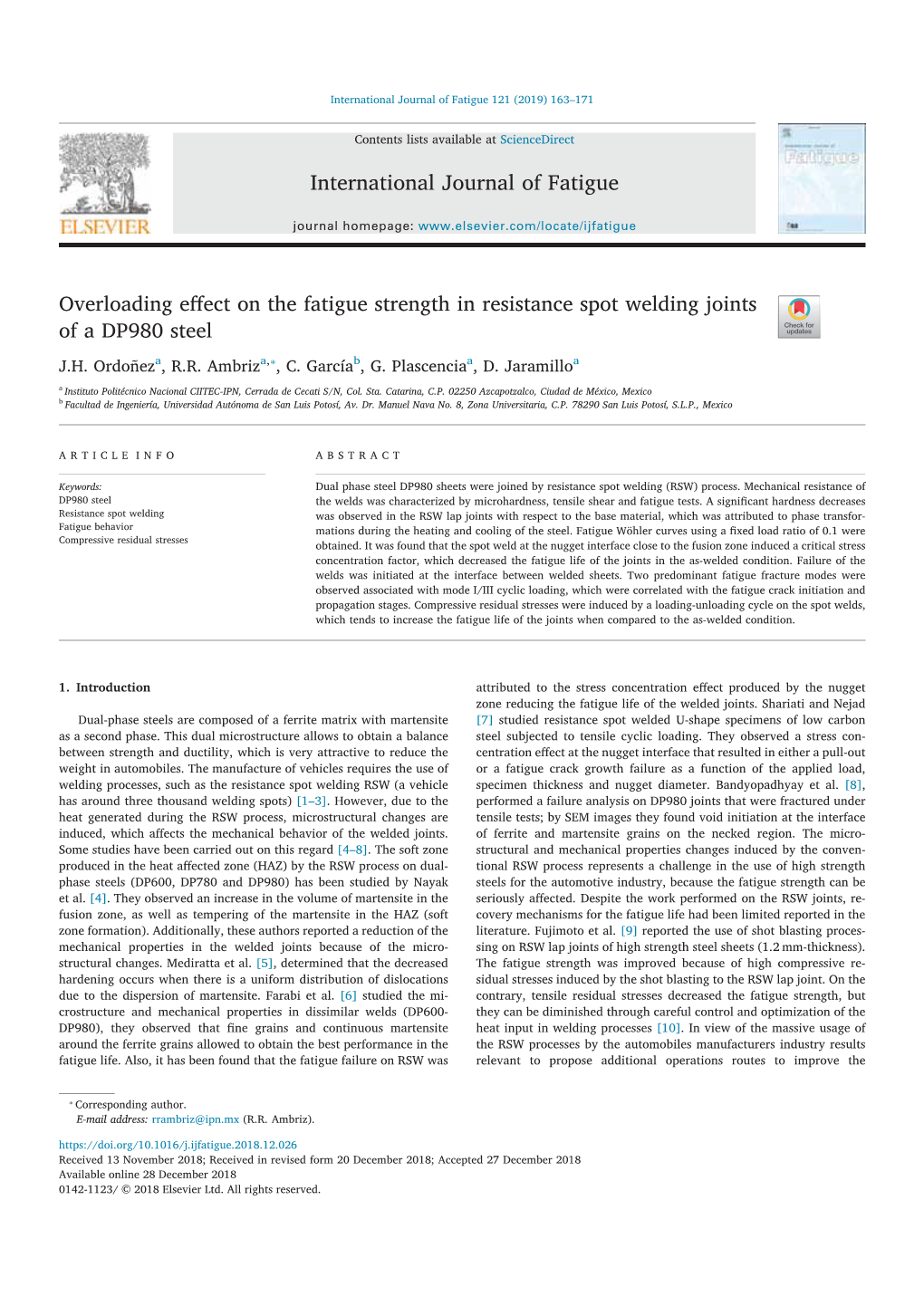 Overloading Effect on the Fatigue Strength in Resistance Spot Welding