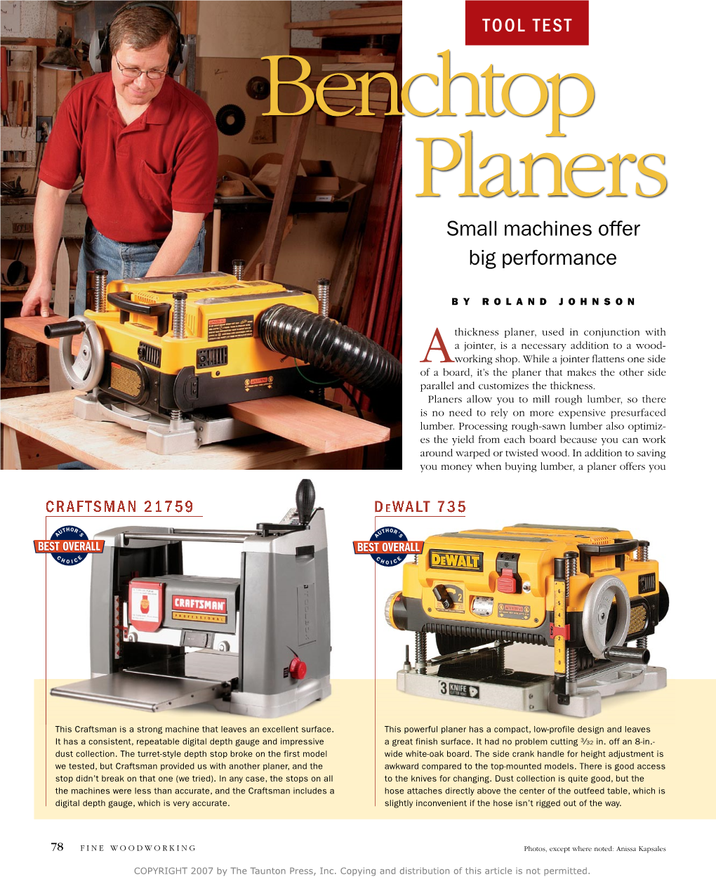 Tool Test: Benchtop Planers