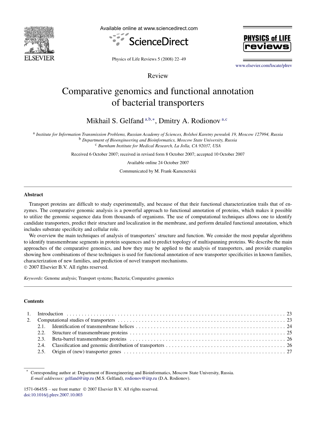 Comparative Genomics and Functional Annotation of Bacterial Transporters