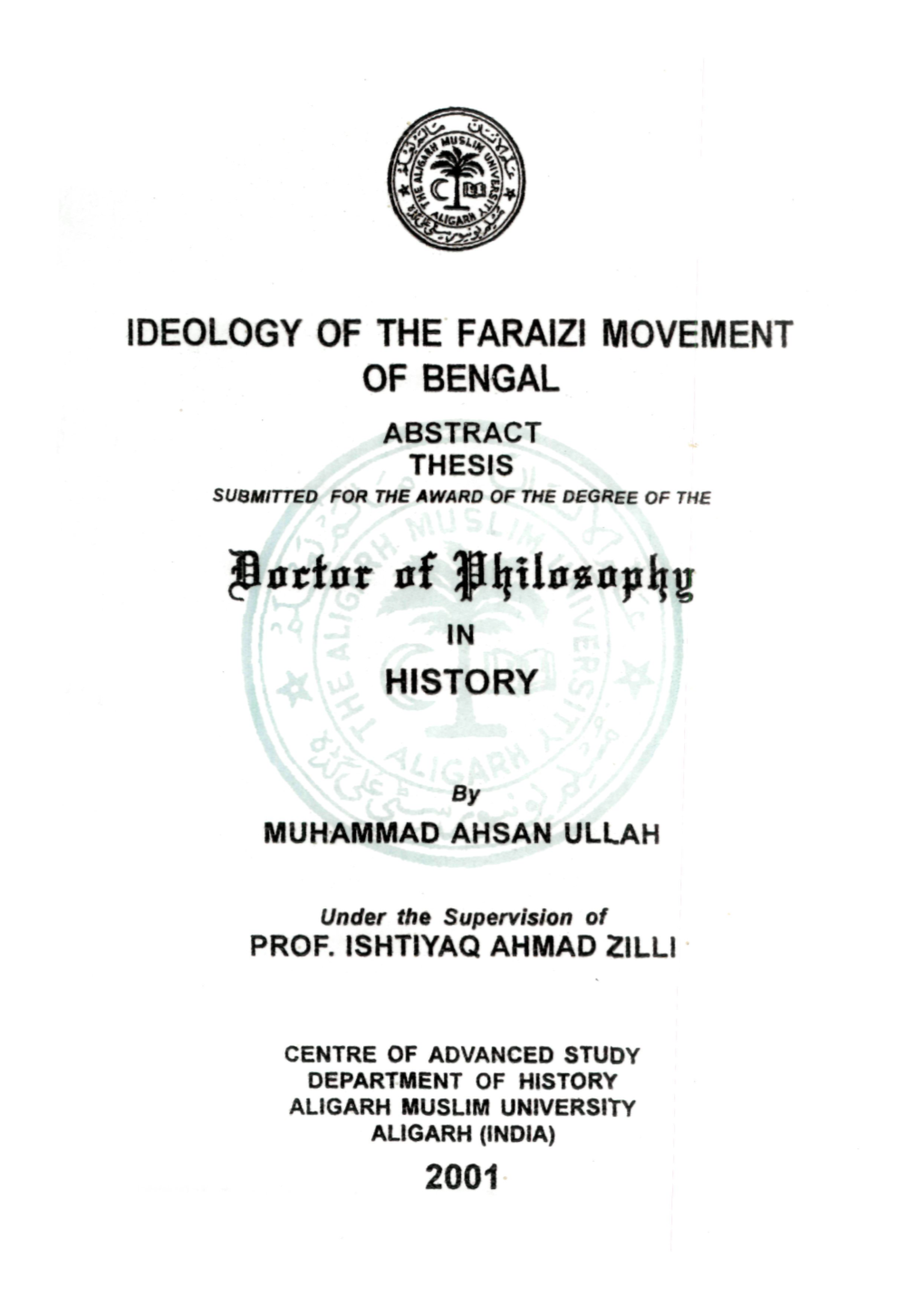 Ideology of the Faraizi Movement of Bengal History 2001