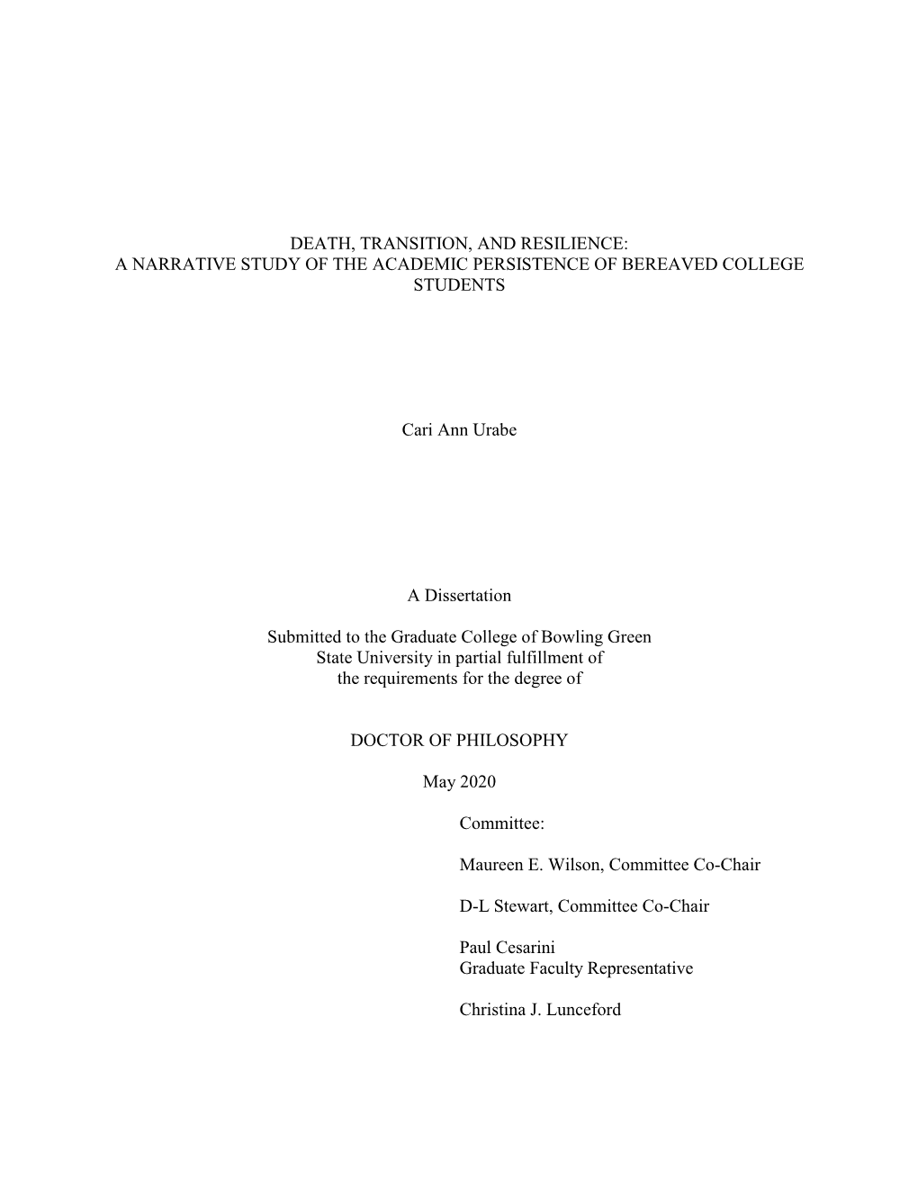 Death, Transition, and Resilience: a Narrative Study of the Academic Persistence of Bereaved College Students