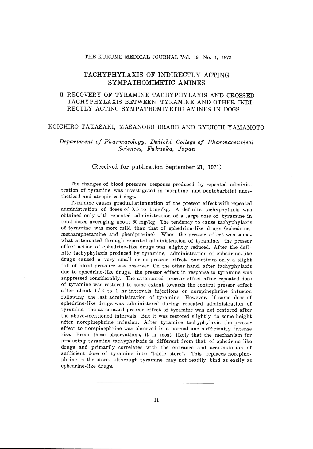 Tachyphylaxis of Indirectly Acting Sympathomimetic Amines