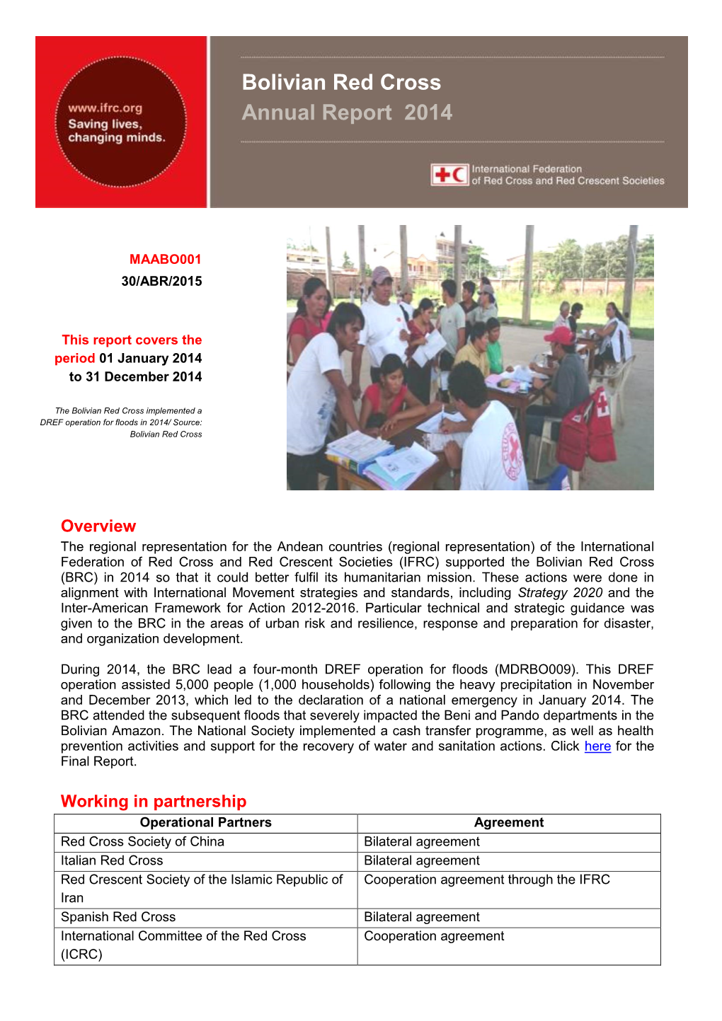 Bolivian Red Cross Annual Report 2014