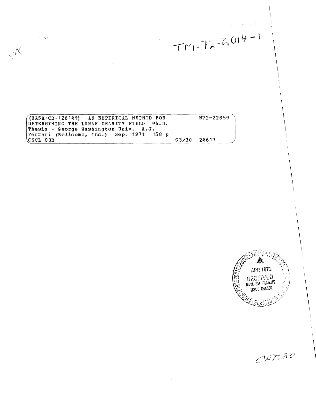 CR-126149) an EMPIRICAL METHOD for D172-22859 - DETERMINING the LUNAR GRAVITY FIELD Ph.D