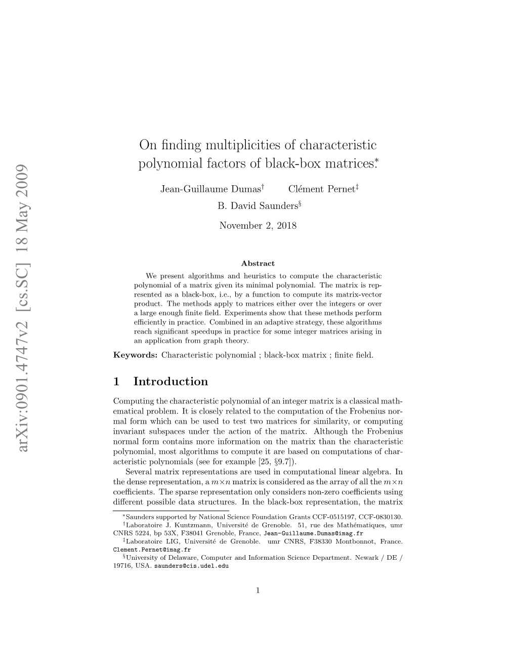 On Finding Multiplicities of Characteristic Polynomial Factors Of