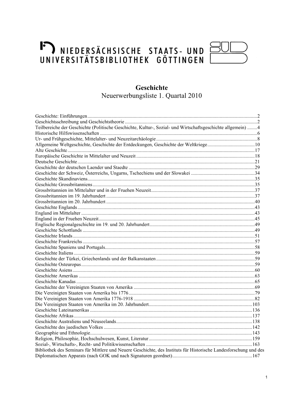 Geschichte Neuerwerbungsliste 1. Quartal 2010