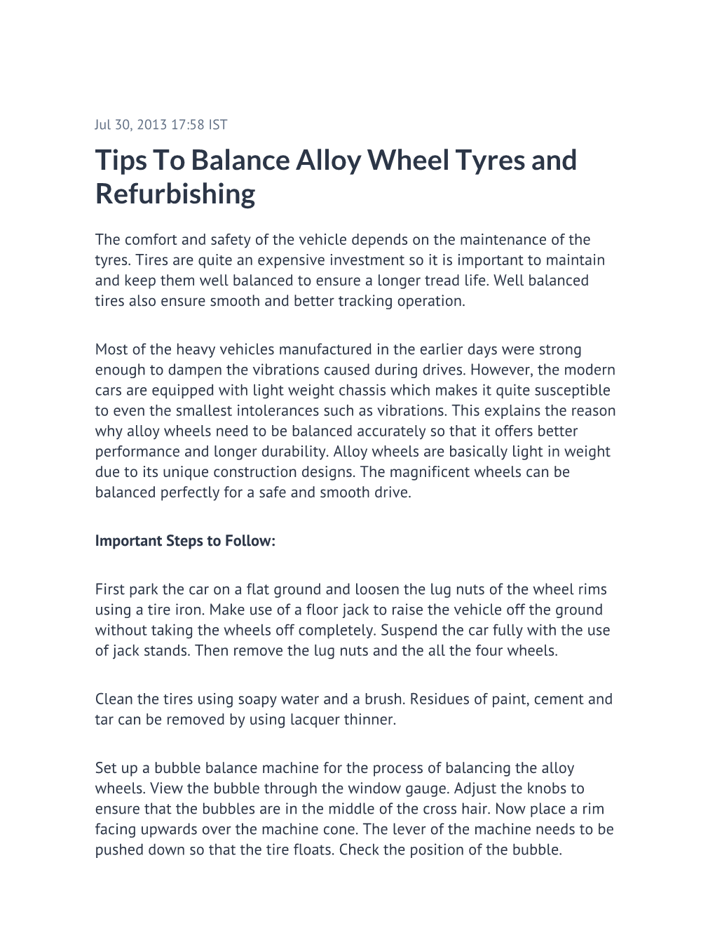 Tips to Balance Alloy Wheel Tyres and Refurbishing