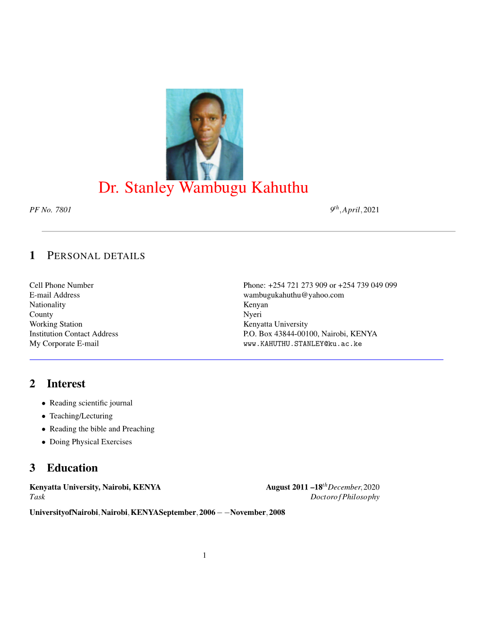 Dr. Stanley Wambugu Kahuthu