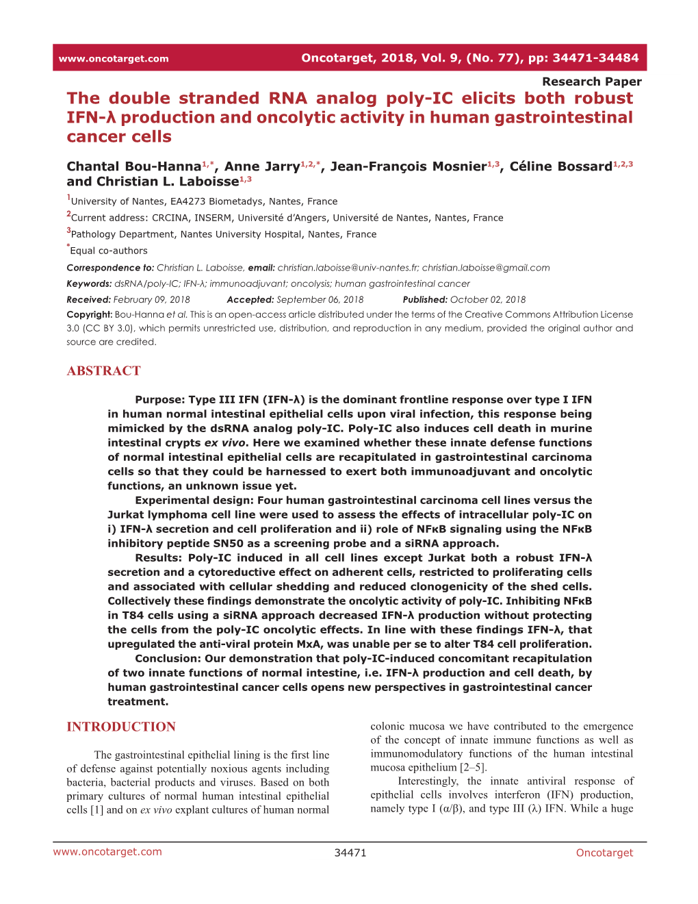 The Double Stranded RNA Analog Poly-IC Elicits Both Robust IFN-Λ Production and Oncolytic Activity in Human Gastrointestinal Cancer Cells