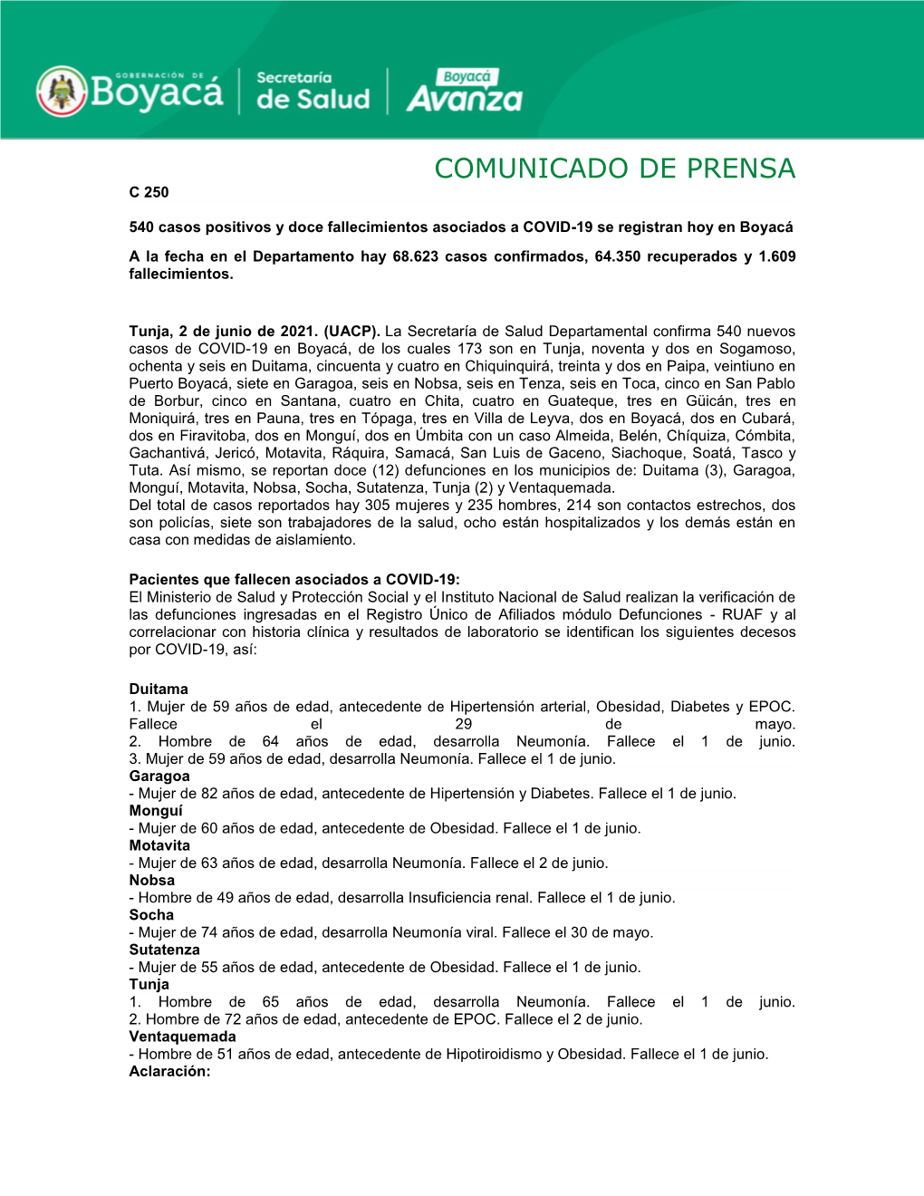 Comunicado De Prensa C 250